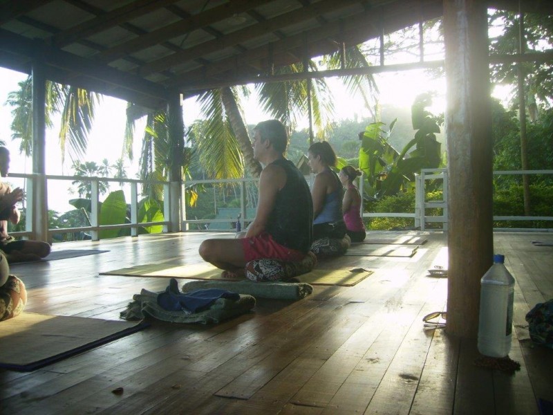 Yoga on the deck at Daku Resort, Savusavu.