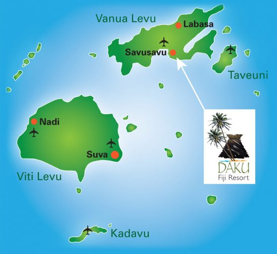 The map of the location of Daku Resort, in Savusavu Fiji.