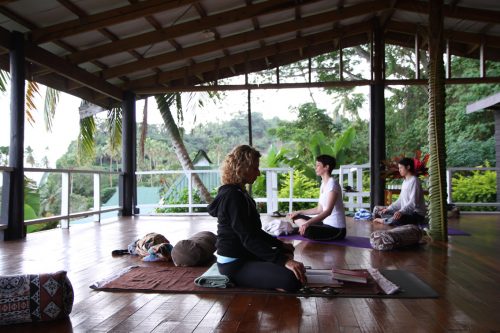 Yoga on the deck at Daku Resort, Savusavu.