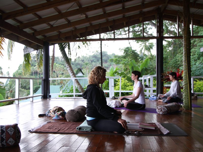 Yoga on the deck at Daku Resort, Savusavu.